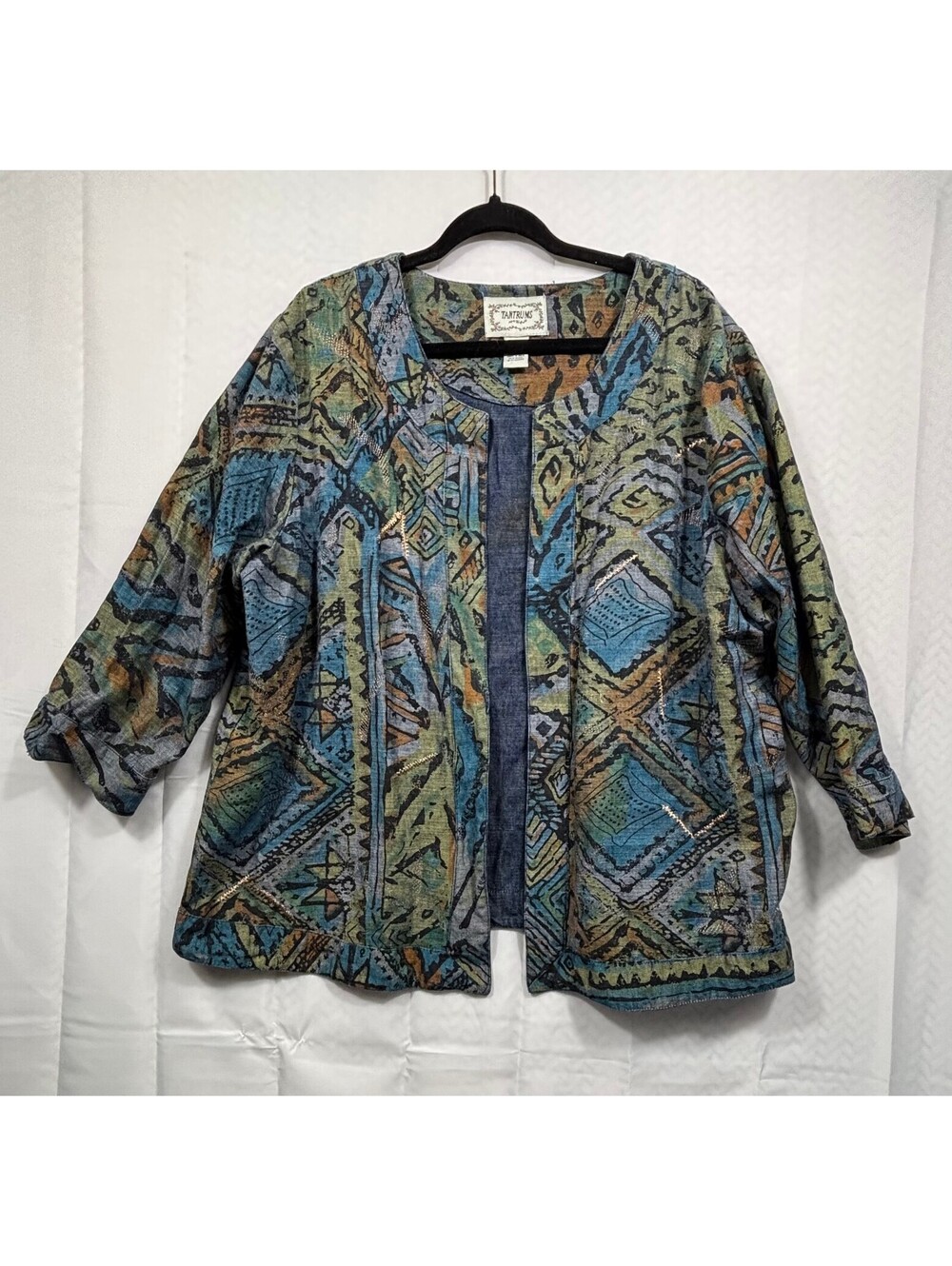 Tantrums Women's 2X Cotton Open Front Jacket with Abstract Pattern
